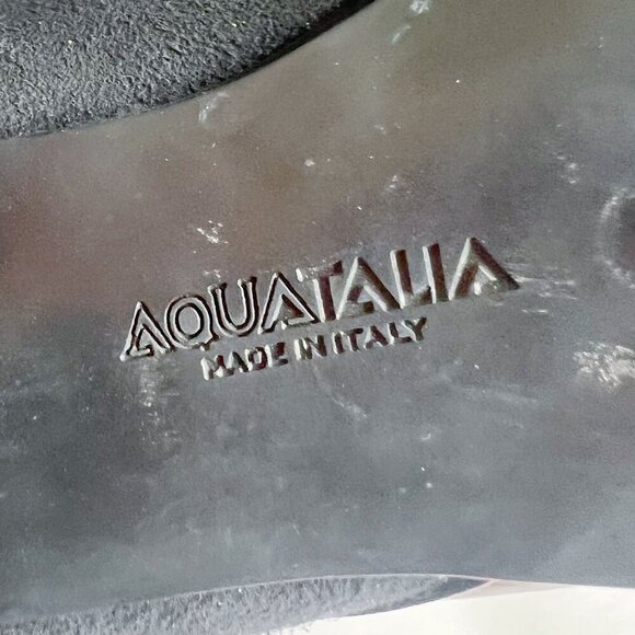 Aquatalia Italian Black Suede Heeled Booties Leather Piping Ankle Boots Size 9 - Picture 6 of 12